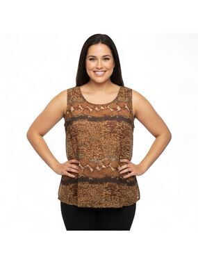 Fleurs by Elegant Additions Women’s Size 2X Brown Geometric Animal Print Sleevel